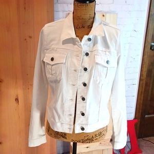 White Women's Denim Jacket - Classic Button Front